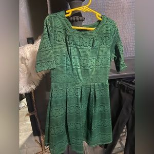 copper key green lace dress